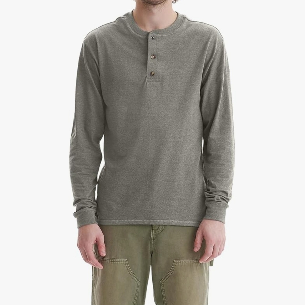 New Mens Tan Long Sleeve Tee with Heathered Texture CLEARANCE